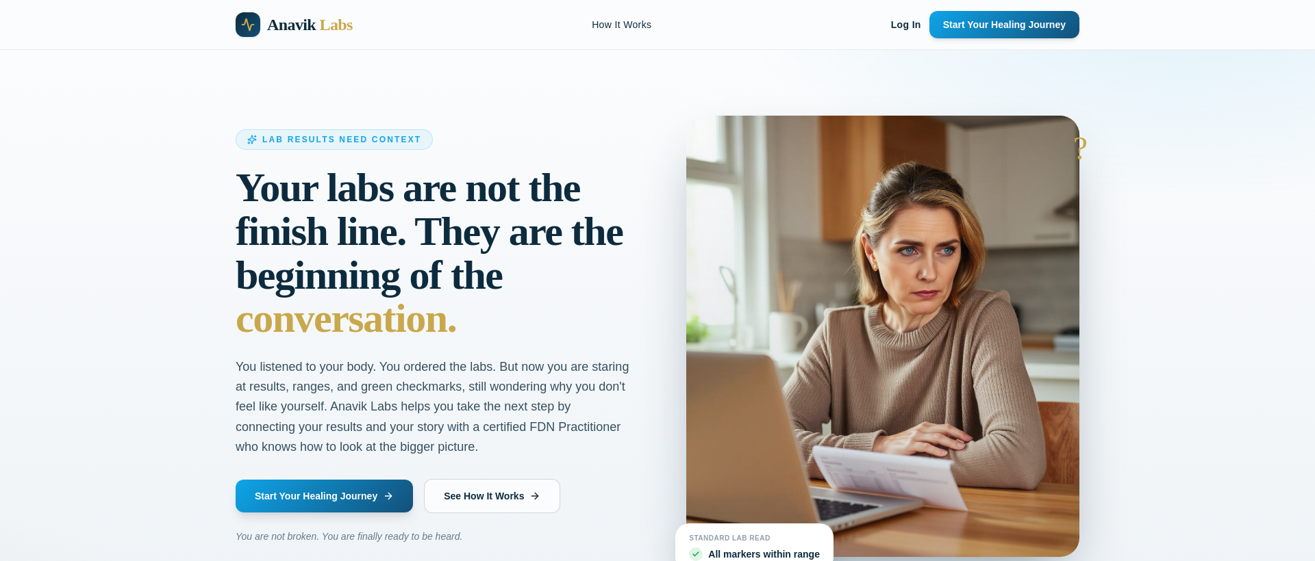 Anavik Labs public homepage — lab results education and practitioner connection