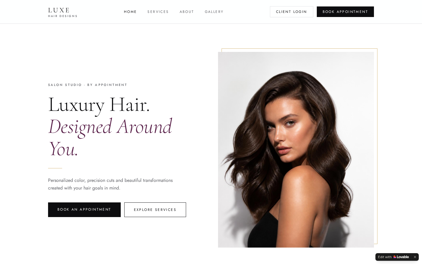 Luxe Hair Designs complete public landing page