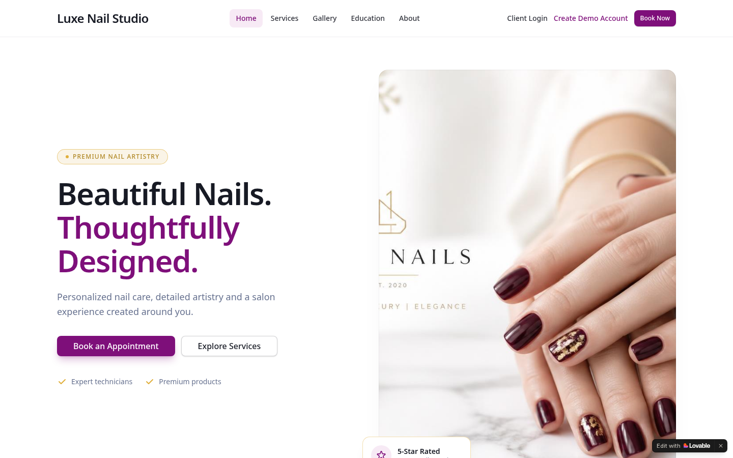 Luxe Nail Studio complete public landing page
